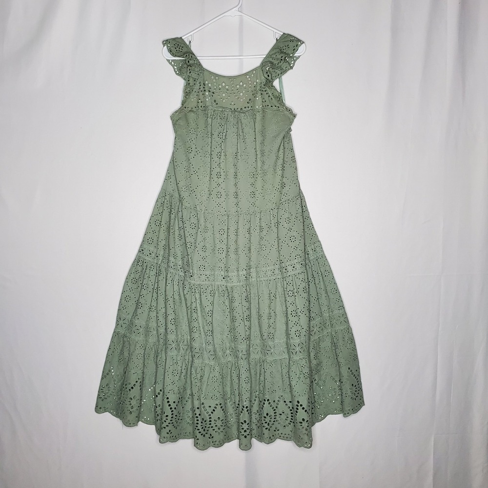 Anthropologie Current Air Maxi Dress XS Eyelet Ruffle Cottagecore Boho Farmhouse